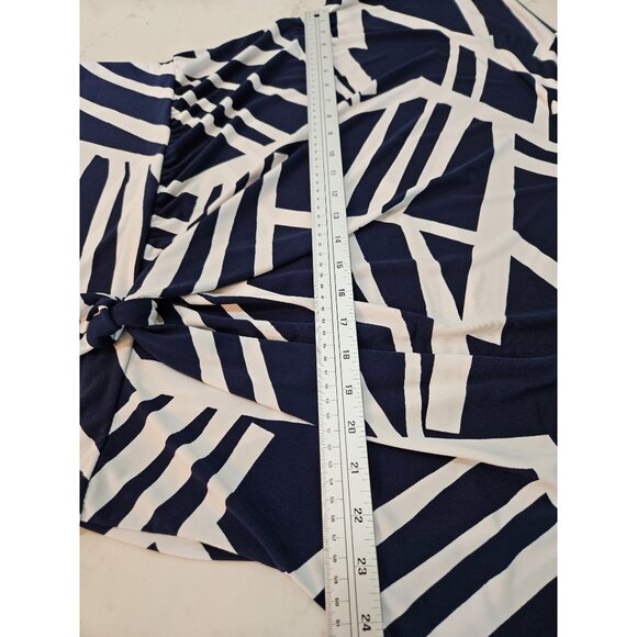 Clara Sunwoo Top XL Navy & White Abstract Print Tie Waist Artsy Faux Wrap - Picture 7 of 7